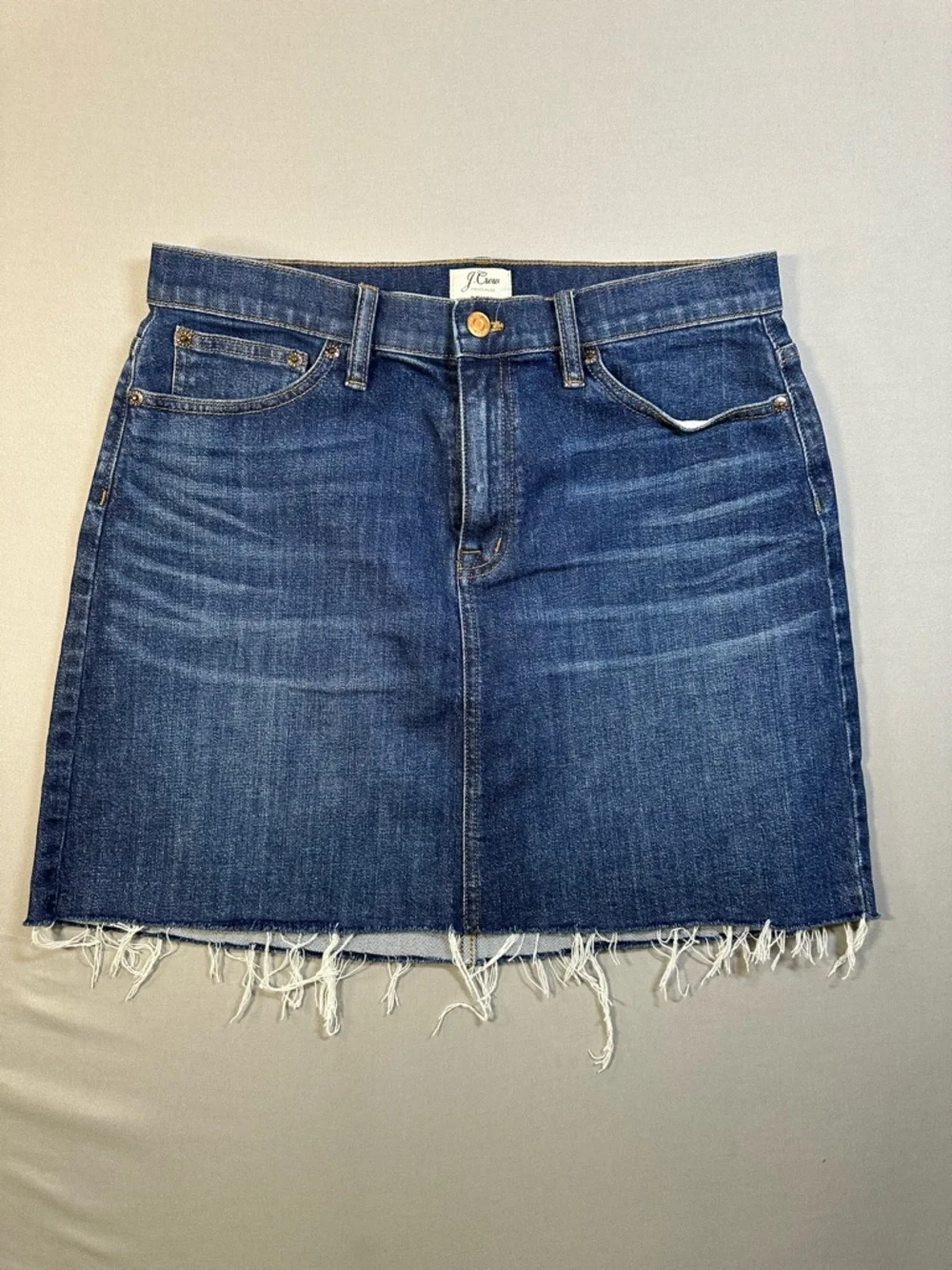 J. Crew Denim Skirt with Raw Hem, Mini Jean Skirt, Frayed Hem - Womens 29